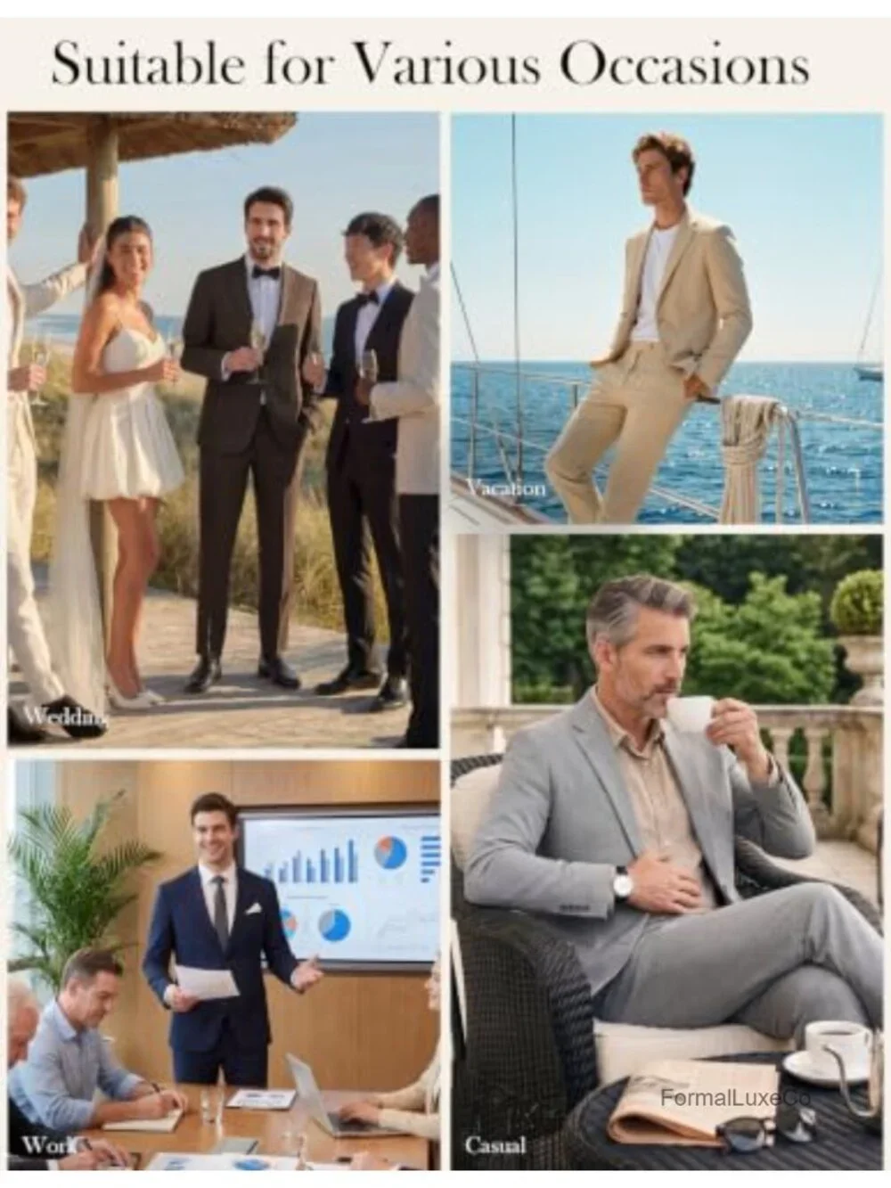 Men's Slim Fit 2-Piece Suit Set Blazer & Pants